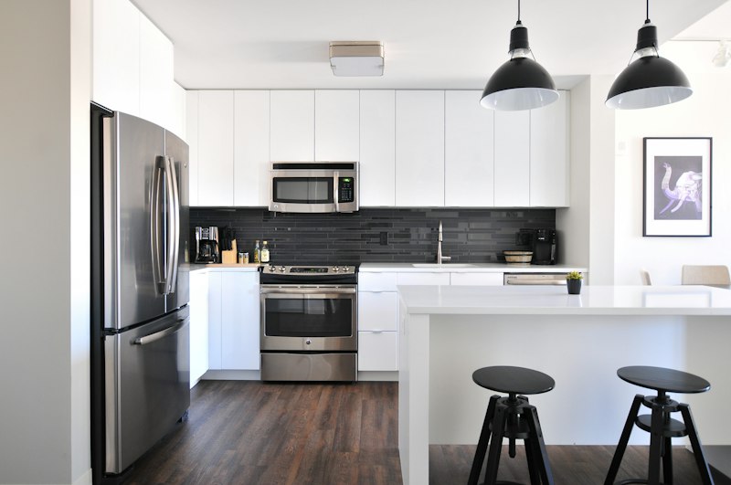 Bright farmhouse kitchen with open shelves